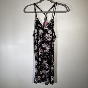 Betsy Johnson Womens Floral Printed Chemise Slip Nightgown Black Medium